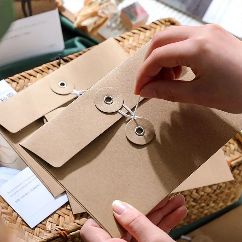 20pcs with String Tie Closure Clasp Kraft Paper Envelopes Retro European Style Vintage Brown Envelopes Exquisite Invitation Card