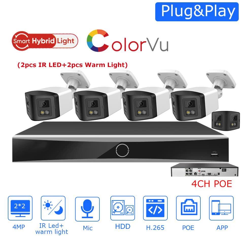  CCTV Kits 4CH POE NVR replace DS-7604NXI-K1/4P 4MP IR&ColorVu Panoramic Camera Built-in Mic WDR Plug&Play Surveillance System