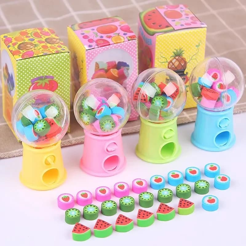 Creative Gashapon Machine Erasers 12pcs Cute Mini Rubber Erasers Korean Stationery Kid Toys Correction Tool Office Supplies