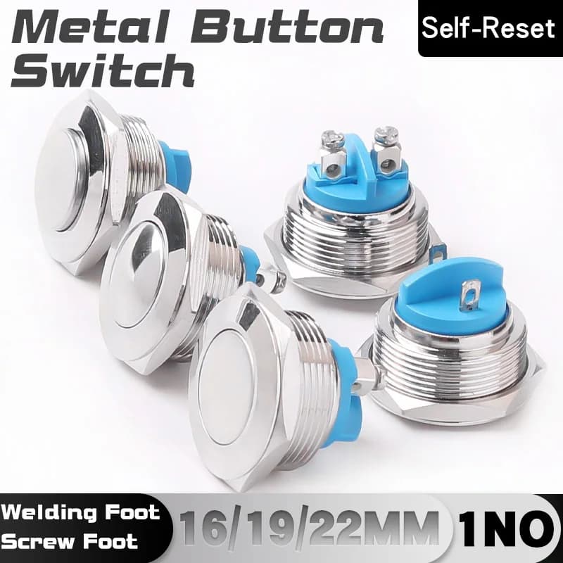 16MM 19MM 22MM Metal Button Switch Screw/Welding Foot High/Flat/Ball Head 1NO Momentary Waterproof  Switch