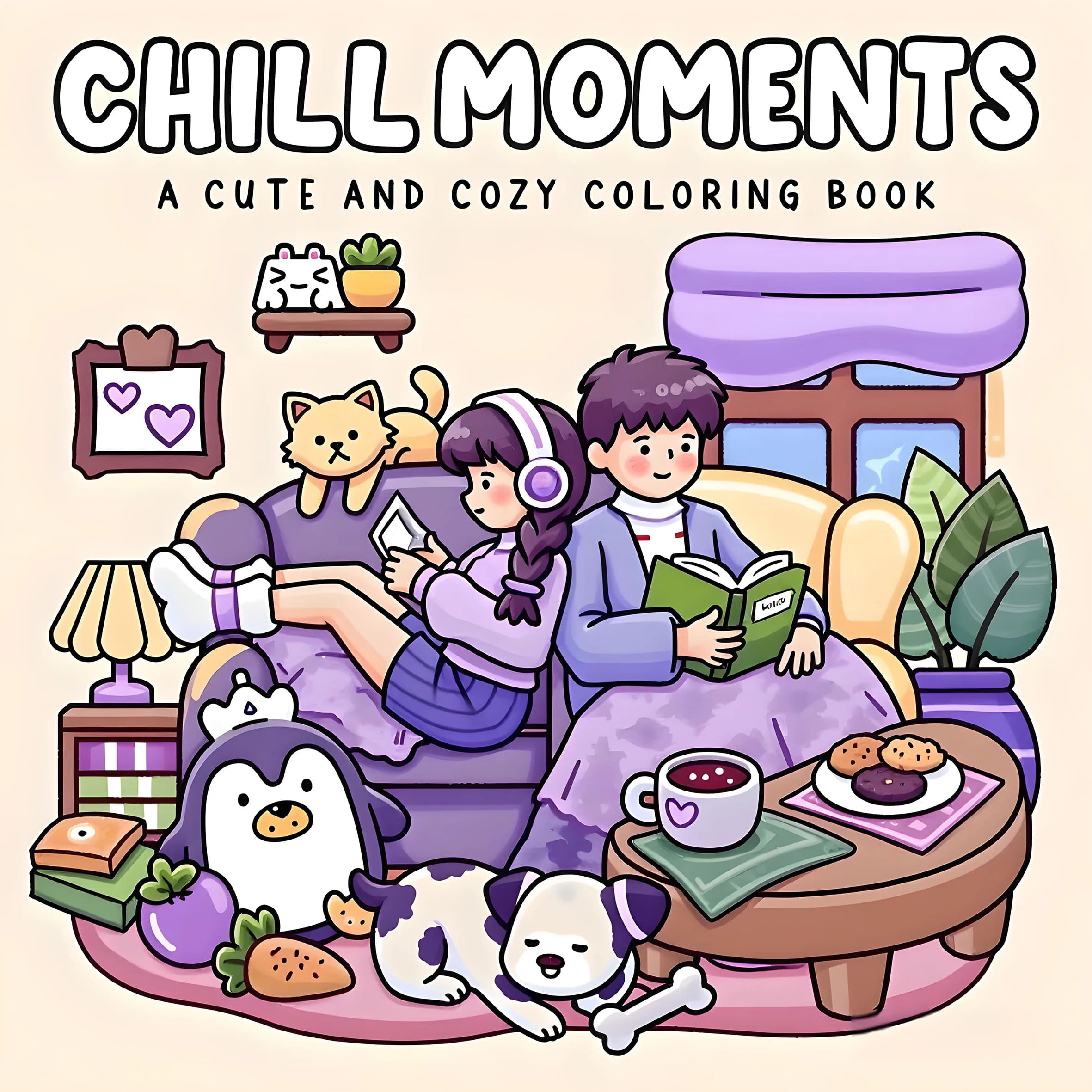 CHILL MOMENTS: Coloring Book for Adults Featuring Cute Cozy Daily Activities for Relaxation (Cozy Spaces Coloring)
