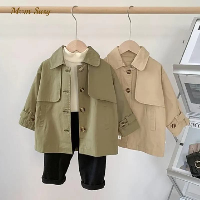 Fashion Baby Girl Boy Trench Cotton Infant Toddler Kid Windbreak Jacket Autumn Spring Child Dust Coat Baby Outwear Clothes 1-7Y