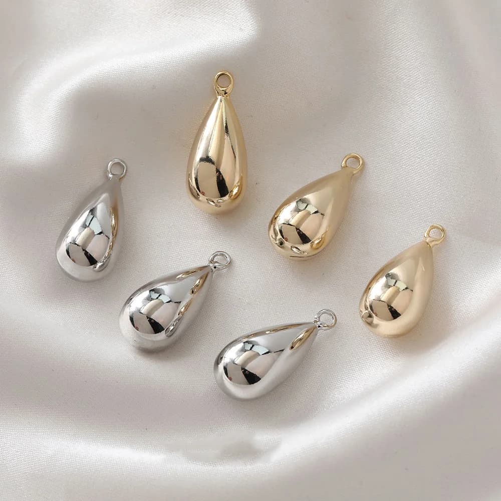 4PCS 14K Gold Plated Brass Polished Water Drop Metal Pendant DIY Earring Necklace Material Accessories Making Supplies