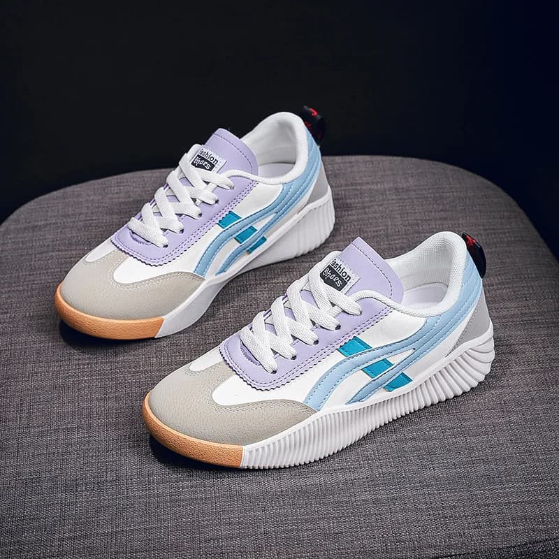 Woman Vulcanize Sneakers Korean Style PU Leather White Flat Shoes Lightweight Lace-Up Casual Sports Shoes Women's Running Shoes