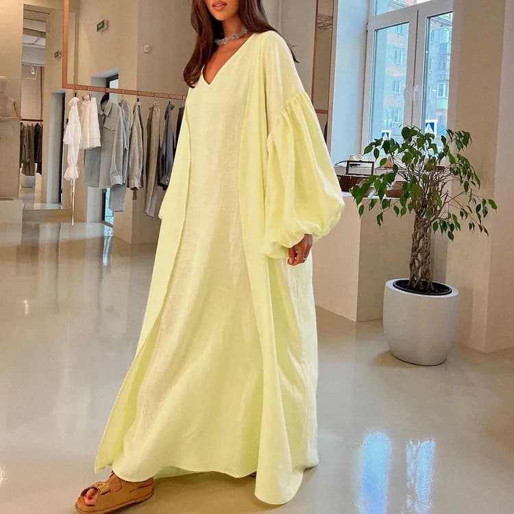 women's bathrobe set cotton linen solid loose ladies 2 pcs with nightgown dressing gown long sleeve summer home wear female
