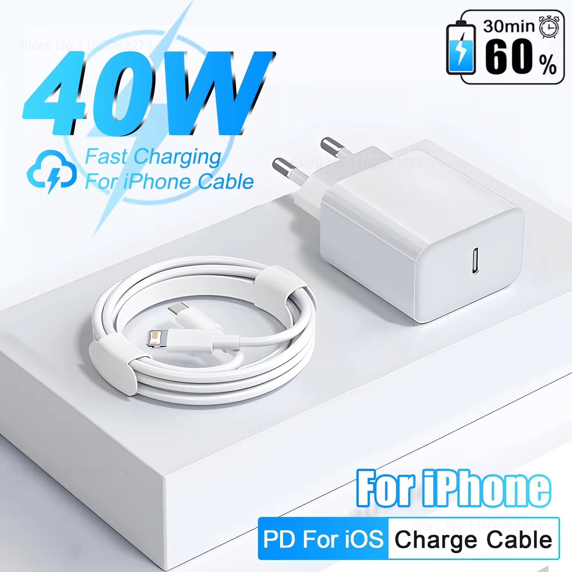 For Apple 40W For iPhone Charger USB Type C Fast Charger For iPhone 16 15 14 13 12 11 Pro Max Plus PD Charging Cable Accessories