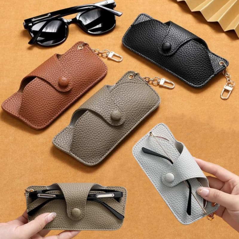 Portable Retro Handmade PU Leather Glasses Bag with Lanyard Hanging Sunglasses Case Simple Glasses Storage Box Sunglasses Case