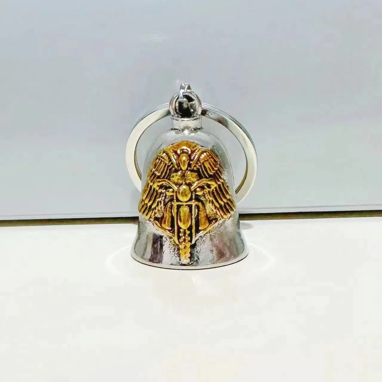 Fashionable Angel Wings Motorcycle Bell Pendant Keychain Punk Rock Men's Riding Party Amulet Exorcism Jewelry