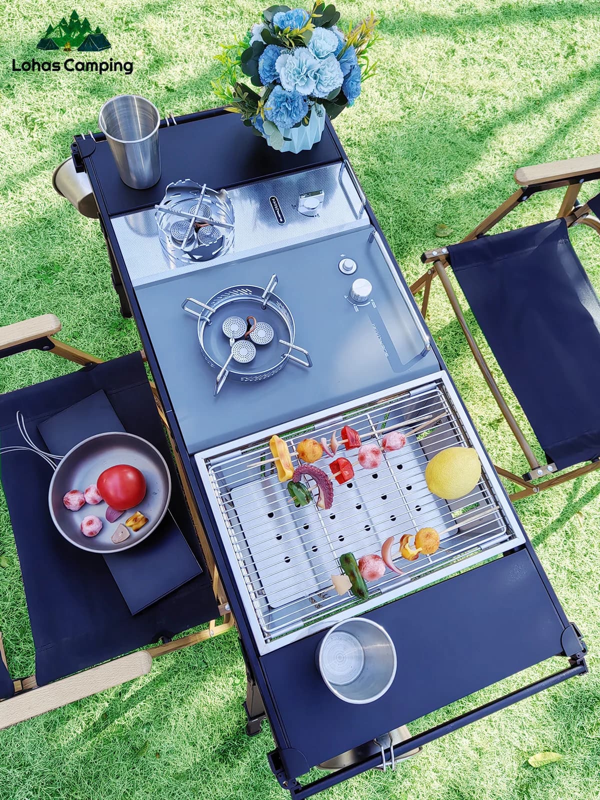 Lohascamping Lightweight Folding Camping IGT table multifunctional Backpack roll table adjustable desk Desktop burner bbq table
