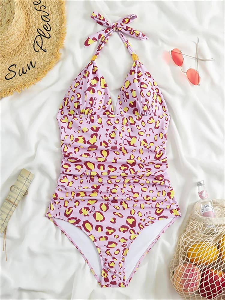 One Piece Swimsuit Women Halter wimwear 2025 New Sexy Lace Up SBackless Monokini Bathing Suit For Female Summer Beach Bodysuit