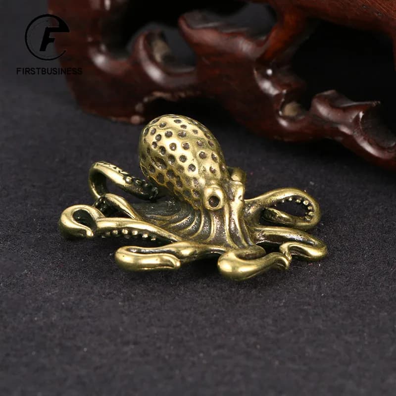 Solid Brass Octopus Animal Figurines Miniatures Desktop Ornament Accessories Creative Table Tea Pet Craft Home Decorations Retro