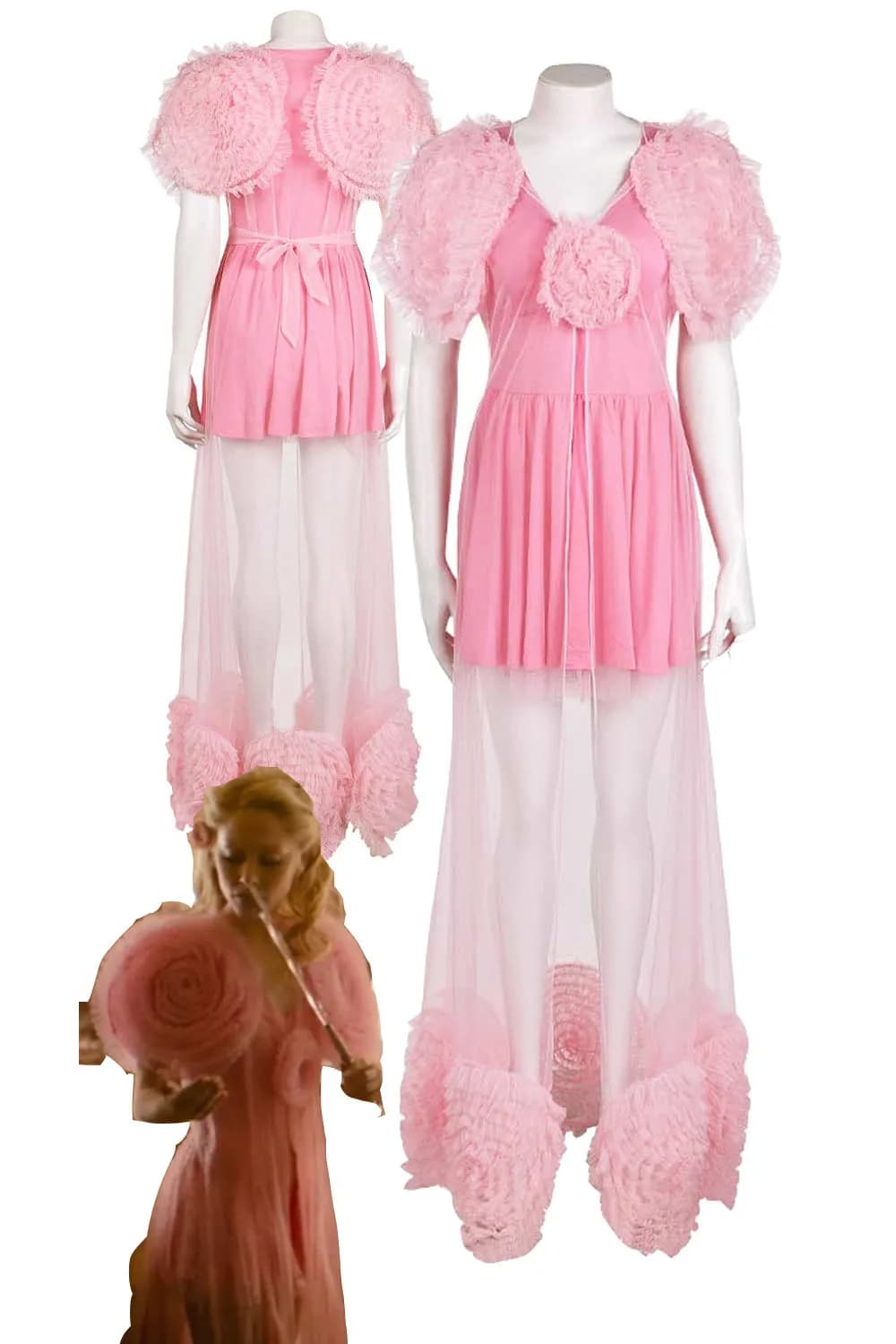 Glinda Cosplay Women Fantasy Pink Pyjama Dress 2024 Movie Wiked Costume Female Disguise Skirt Outfits Halloween Girls Witch Suit