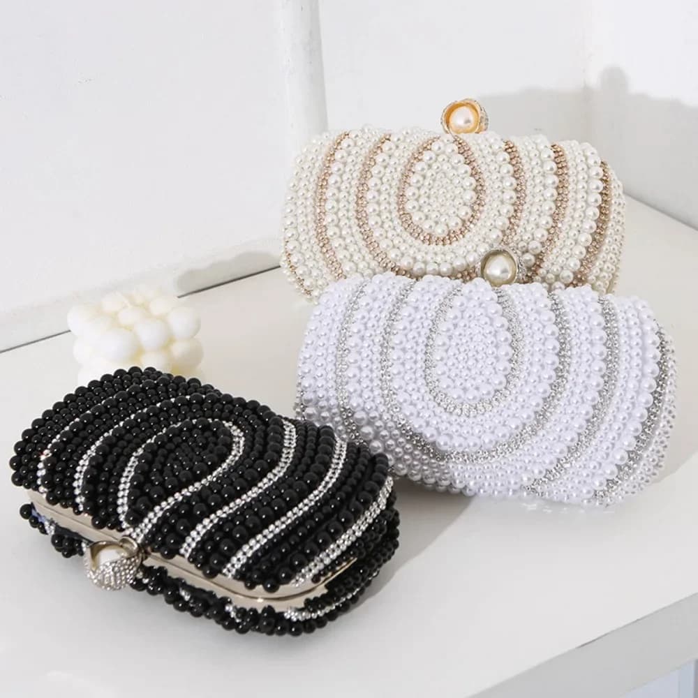 New Retro Ladies Pearl Dinner Handmade Bead Embroidery Bag Diamond-encrusted Banquet Dress Clutch Bag Carteras De Fiesta Flores