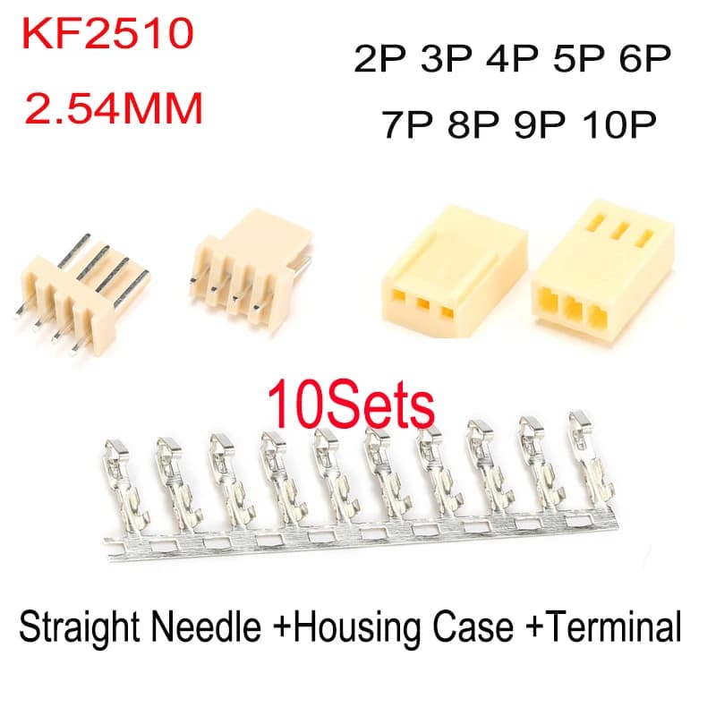 10Sets KF2510 Straight Needle +Housing Case Header +Terminal Pin 2.54MM Pitch 2P/3P/4P/5P/6P/7P/8P/9P/10P Connector
