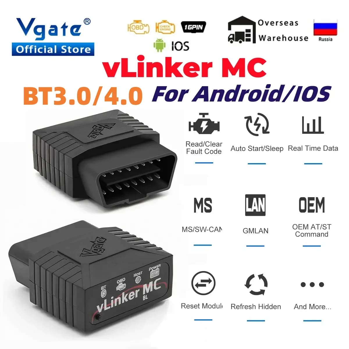 Vgate vLinker MC ELM327 V2.2 Bluetooth 3.0 4.0 OBD2 Scanner OBD 2 BimmerCode FORScan Auto Car Diagnostic tools ELM 327 V1 5