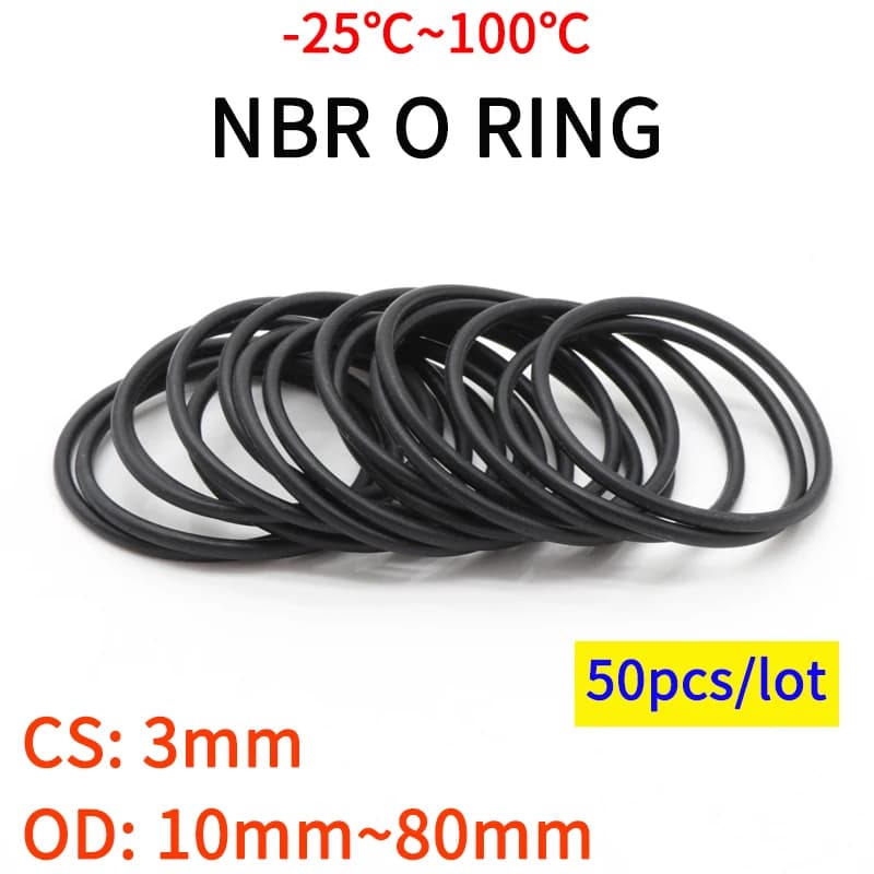 10/50pcs NBR O Ring Seal Gasket Thickness CS 3mm OD 10~80mm Nitrile Butadiene Rubber Spacer Oil Resistance Washer Round Shape
