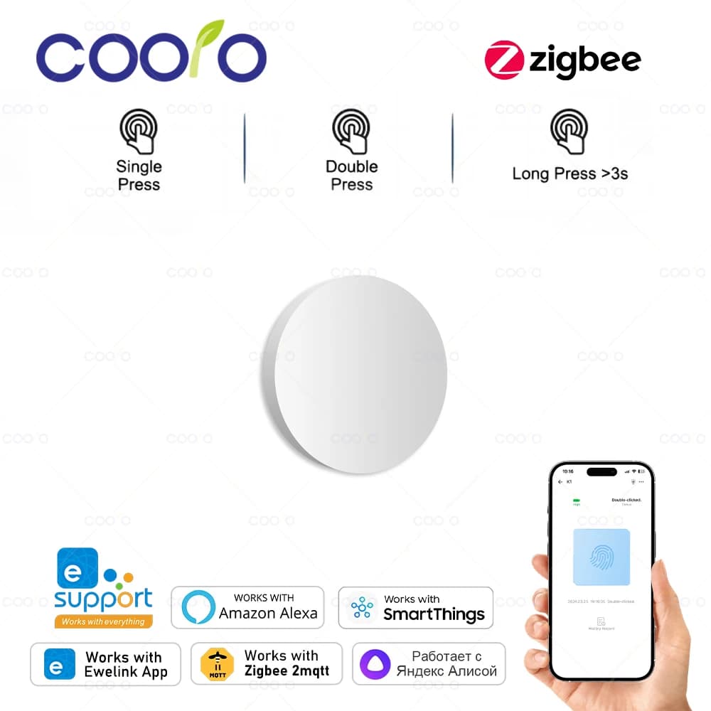 Ewelink Zigbee Smart Push Button Wireless Switch Include Battery Remote Control Automation Scenario Switch work with Zigbee2MQTT