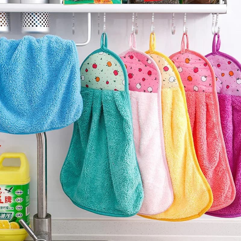 3pcs Coral Fleece Fingertip Towel, Hanging Towel For Wiping Hands, Household Dishwashing Cloths For Bathroom, Bathroom Supplies