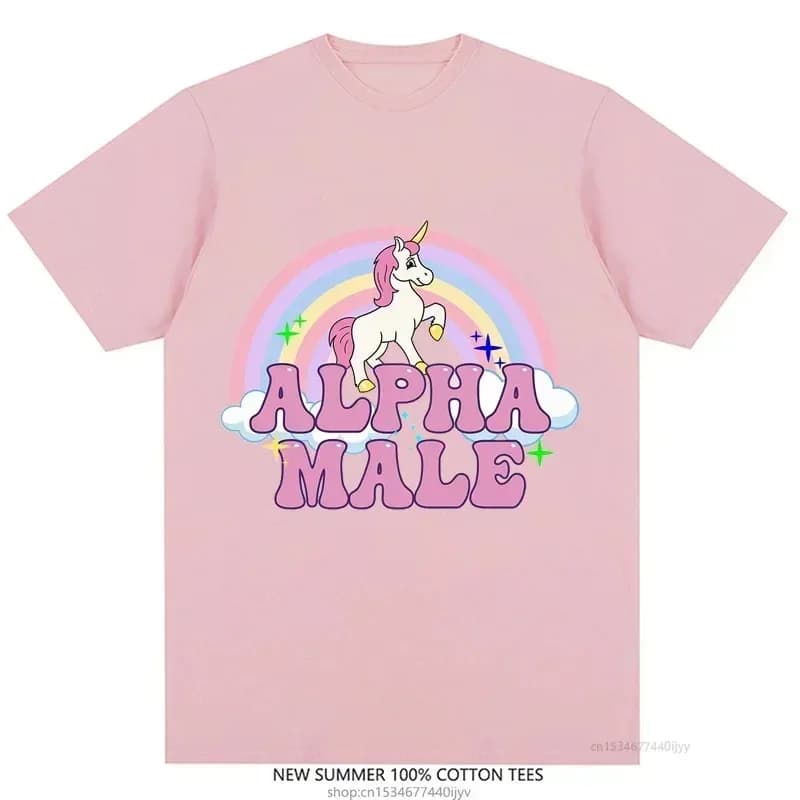 Alpha Male Unicorn Tee Rainbow Graphic Tees Funny T-Shirts Women Fashion Hip Hop Men Tops Cotton Unisex Aesthetic Clothing