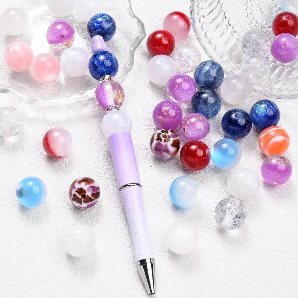 10Pcs 16mm Resin Colorful Round Beads Starry Sky Pattern Loose Spacer Beads For DIY Necklace Bracelet Earrings Jewelry Making