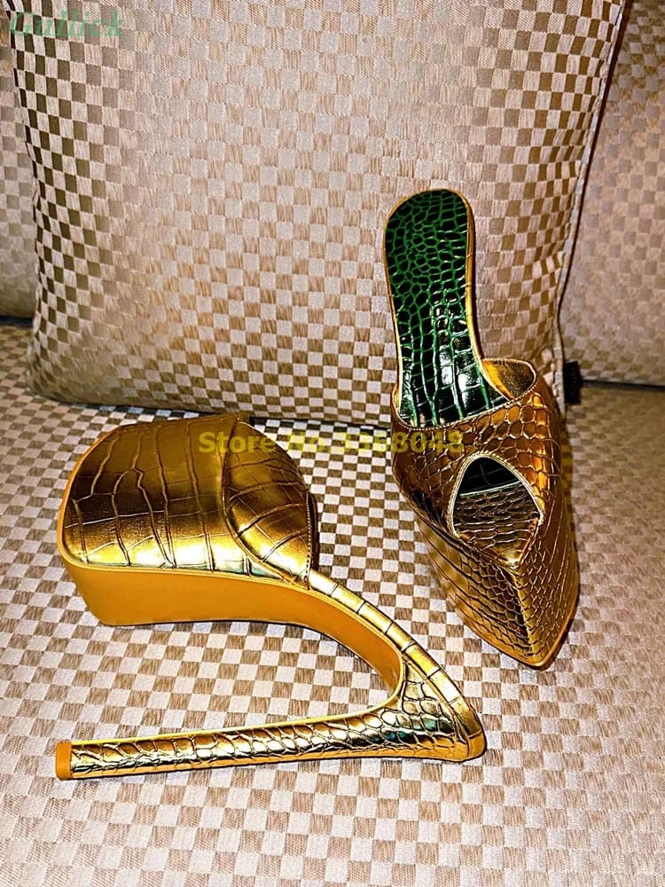 Leather Sexy Pointed Toe Slippers Platform Stiletto Thin High Heel Slip On Fashion 2024 Summer Women Slides Outdoor Shoes