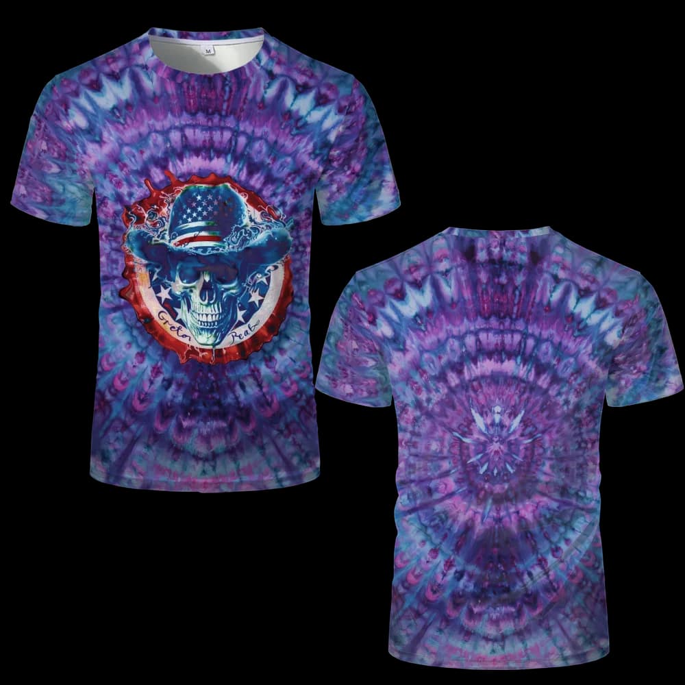 Retro Tie Dye T-shirts For Men Trendy Casual Short Sleeved Cool Rock Band Graphic T Shirt Unisex O-Neck Gothic Vintage Tops