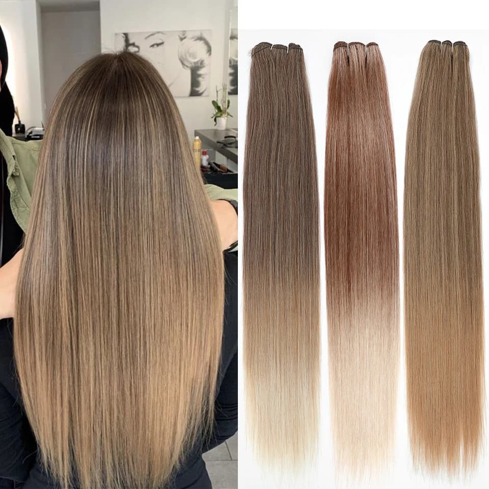 Bone Straight Hair Bundles Salon Natural Hair Extensions Ponytil Fake Long Synthetic Yaki Straight Hair Weaving Full to End