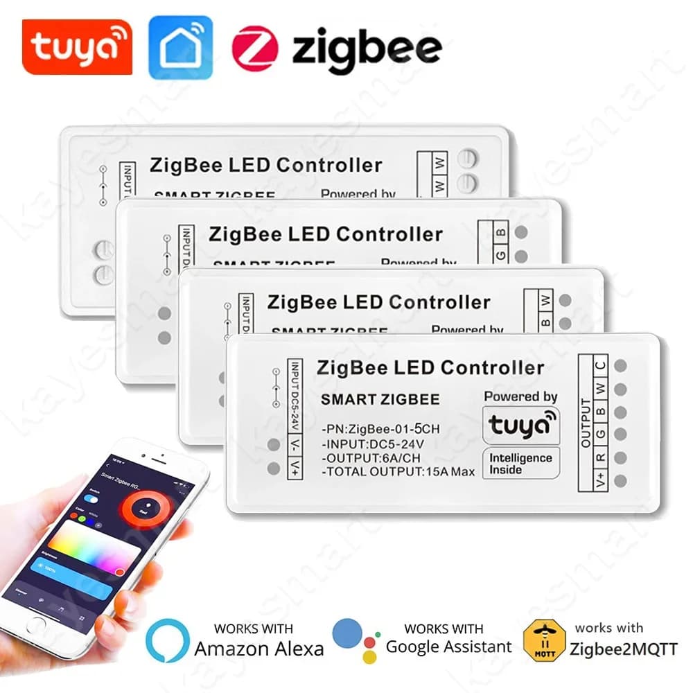 Tuya Zigbee Led Strip Controller for Single Color CCT RGB RGBW RGB+CCT LED Tape Voice APP Control 12V LED Light Controller Alexa