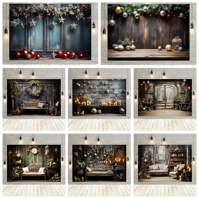 Grunge Wooden Board Christmas Backdrop Photography Baby Photo Photographic 2023 Xmas Family Party Background Studio Shoots Props