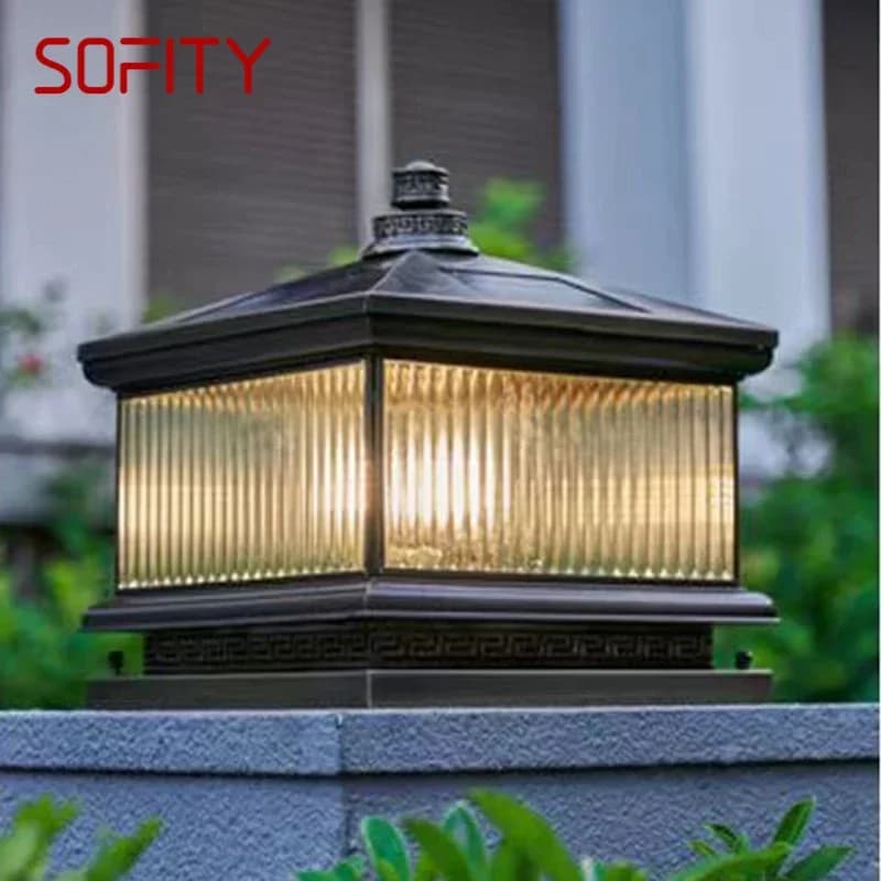 SOFITY Outdoor Solar Post Lamp Vintage Creative Chinese Brass  Pillar Light LED Waterproof IP65 for Home Villa Courtyard