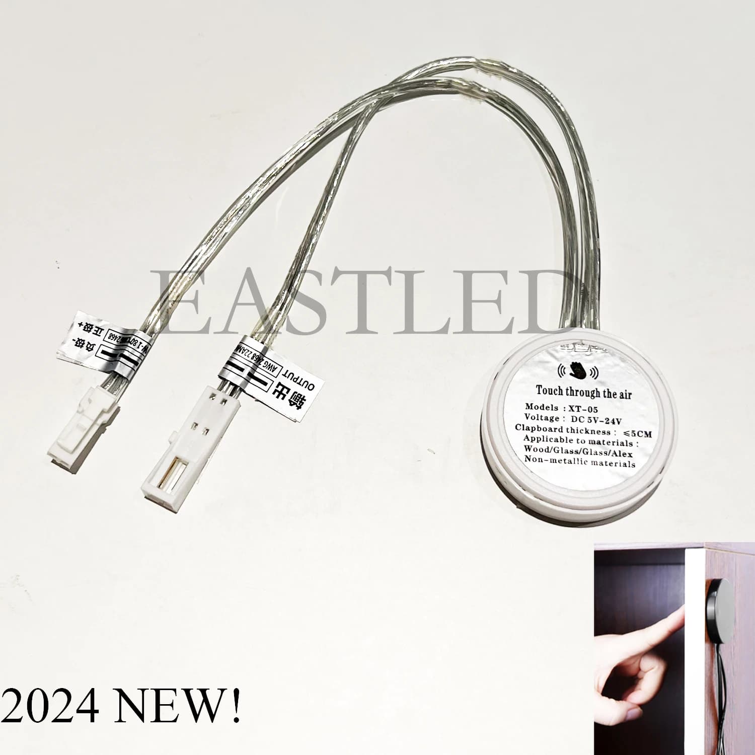 2Pin Touch Sensor Switch Dimmer Light Switch 5V/12V/24VDC Penetrable Wood Hand Wave Inductive Switch for LED Cabinet Light Strip