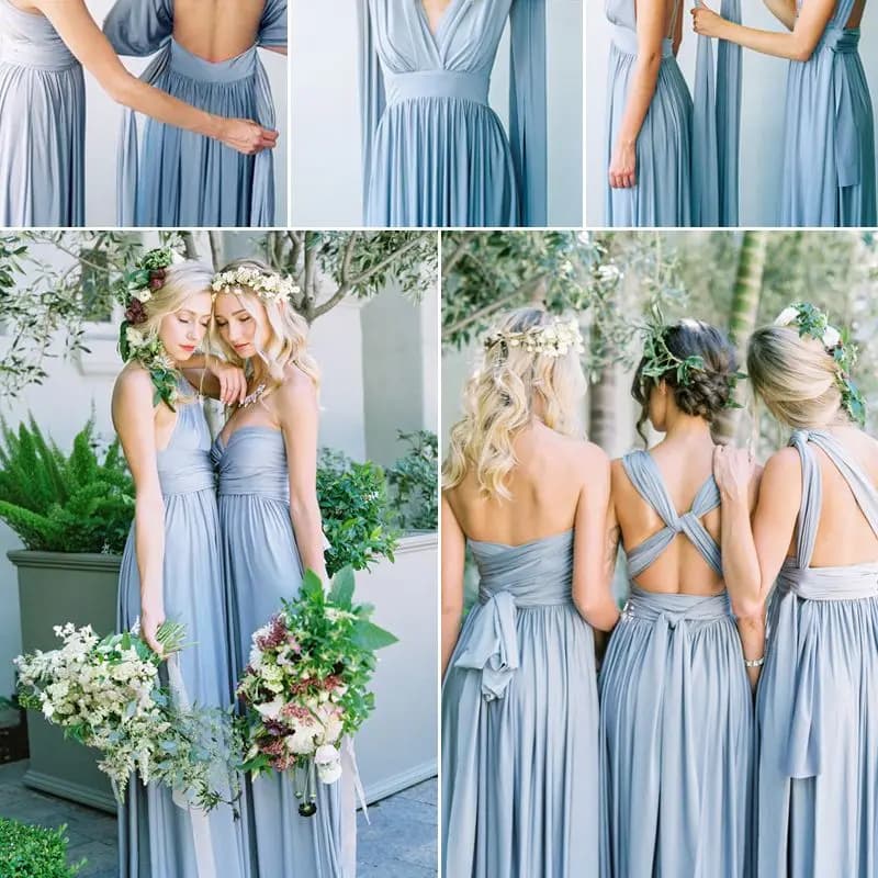 BABYONLINE Sexy Bridesmaid Dress Infinity Style Convertible Halter V neckline Gown Sleeveless Multiway Wrap Changable Guest Gown