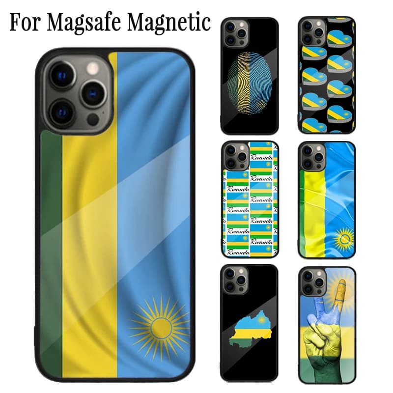 Rwanda Flag Magnetic Phone Case Coque For iPhone 16 15 14 Plus 13 12 Mini 11 Pro Max Magsafe Wireless Charging Cover
