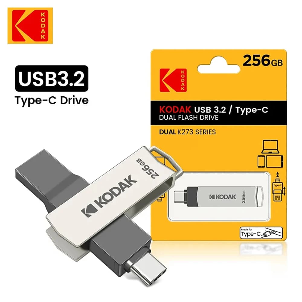 KODAK Type C USB Flash Drive K273 USB3.2 OTG Pendrive 32GB 64GB 128GB 256GB High Speed Metal Dual-Purpose Disk Memory Stick