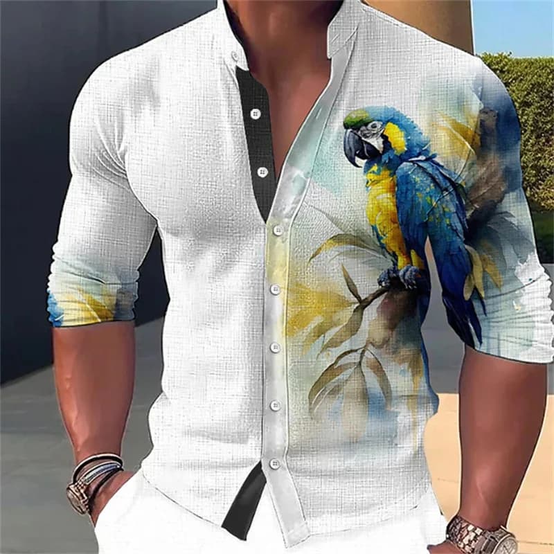 Men's shirts 3D printed shirts for daily outings, lapels for fashionable long sleeved clothing, fashion designers for leisure