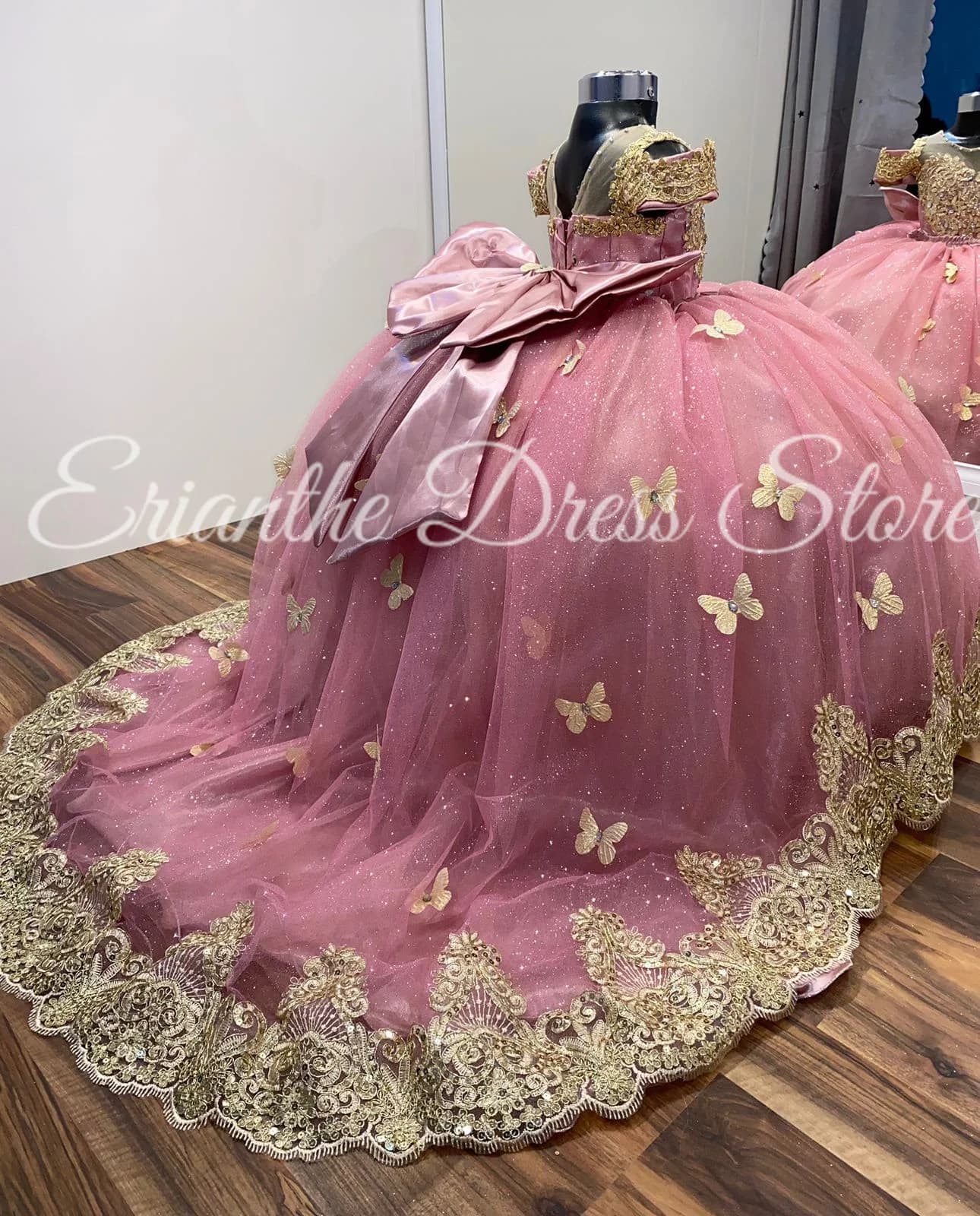 Pink 3D Butterfly Applique Flower Girl Dress For Wedding Tulle Princess Kids Birthday Party First Communion Ball Gowns Custom