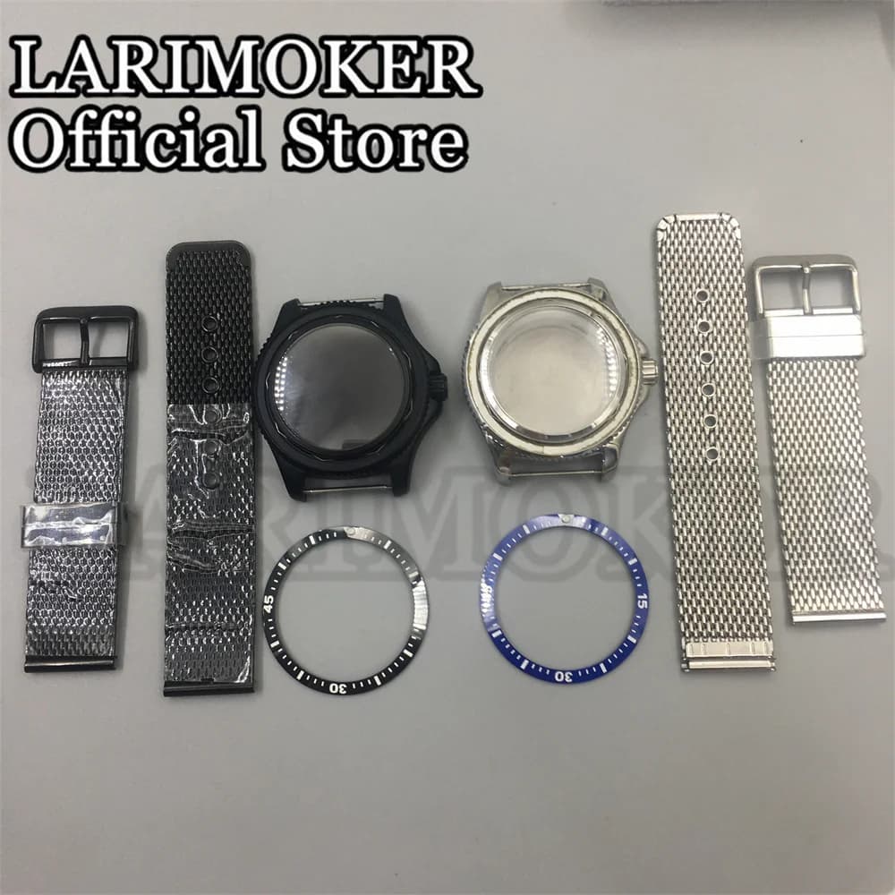 LARIMOKER 44MM black silver sapphire glass case stainless steel strap with black blue ceramic bezel suitable for nh35 movement