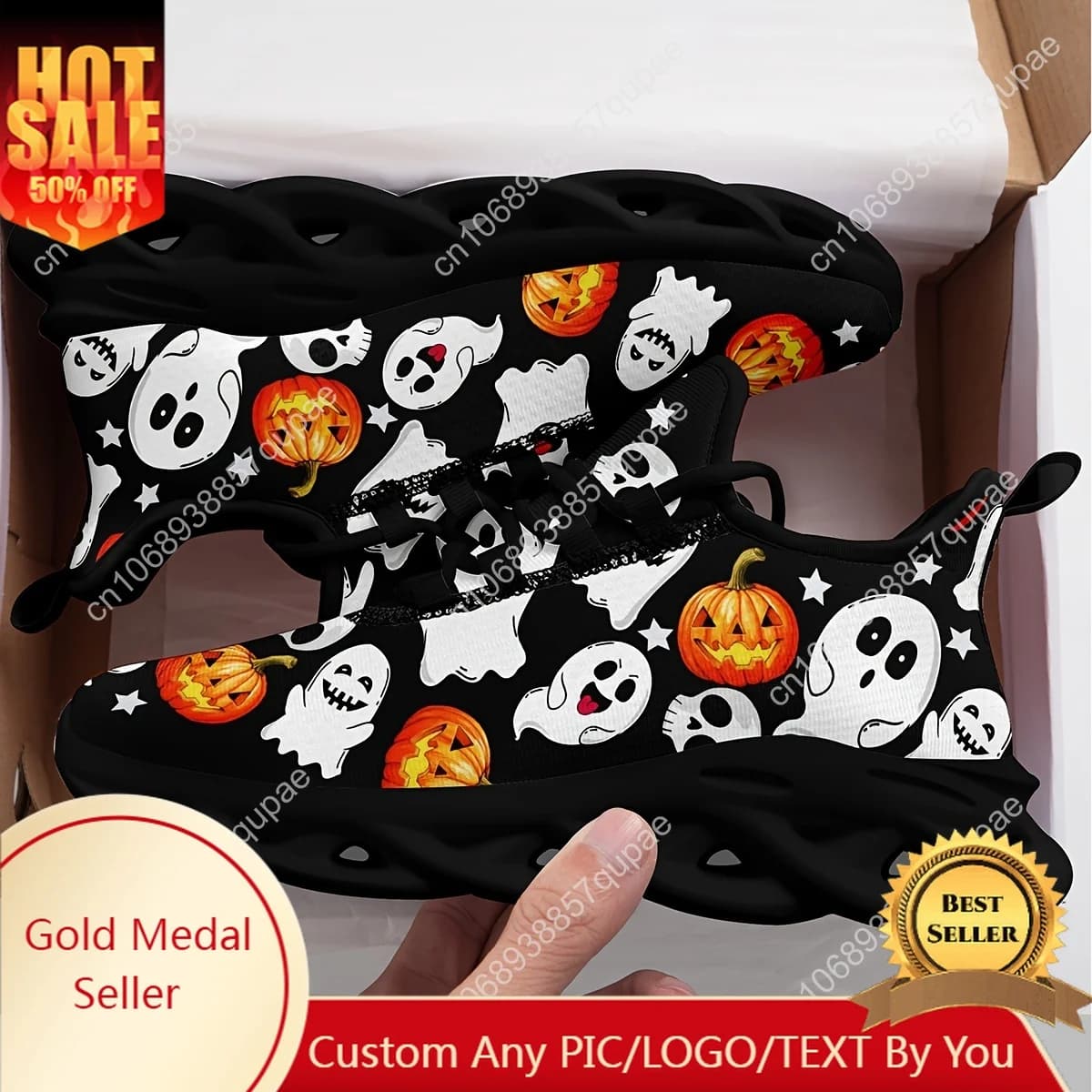 Halloween theme pumpkin ghost skull Flats Sneakers Mens Womens Sports Running Shoes High Quality DIY Sneaker customization Shoe