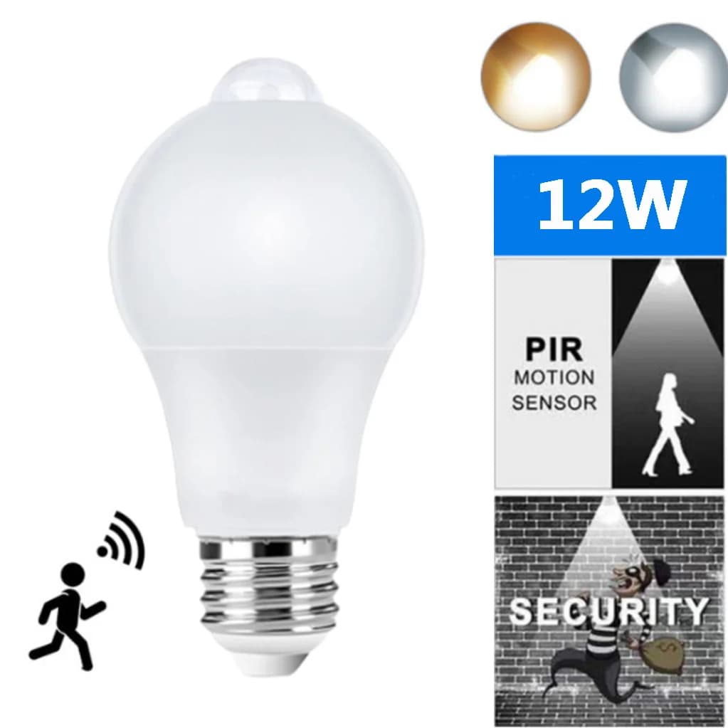 12W E27 LED Motion Sensor Bulb LED lamp PIR Sensor Light Auto ON/OFF Night Light for Home Parking Lighting 220V 110V