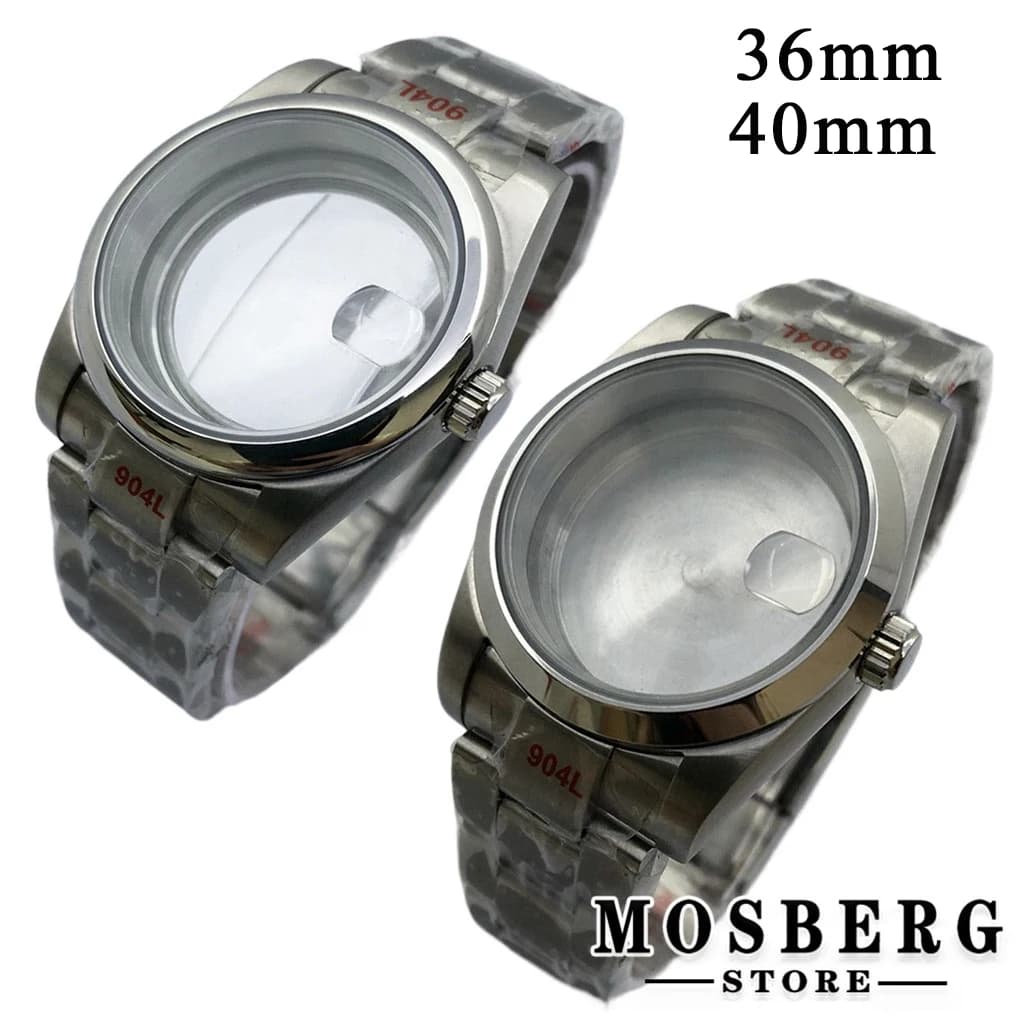 36mm 40mm Silver Watch Case Sapphire Glass For NH35 NH36 ETA2836 Miyota8215 8205 821A DG2813 3804 ETA2824 PT5000 Movement
