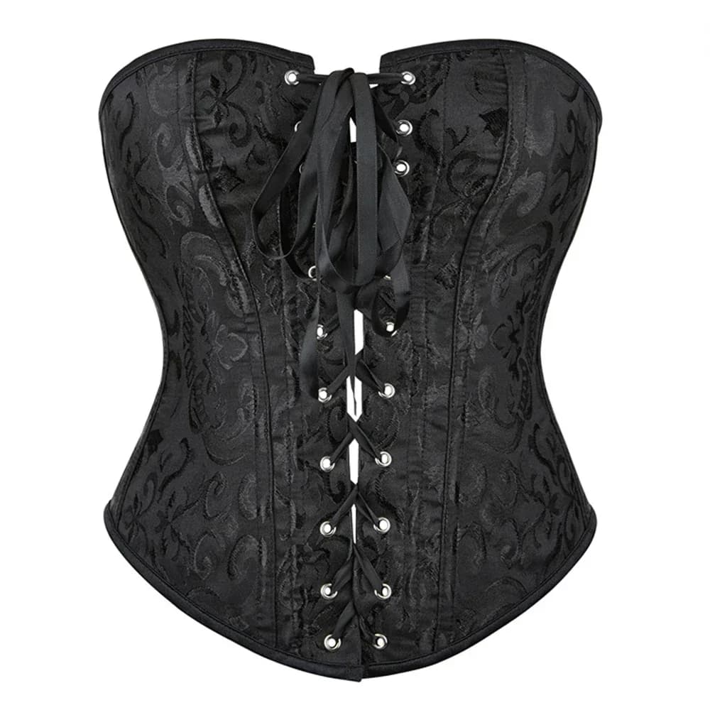 Sexy Black Jacquard Flower Corset Bustier Top Body Shaper Push Up Steampunk Front Lace Up Overbust Corset