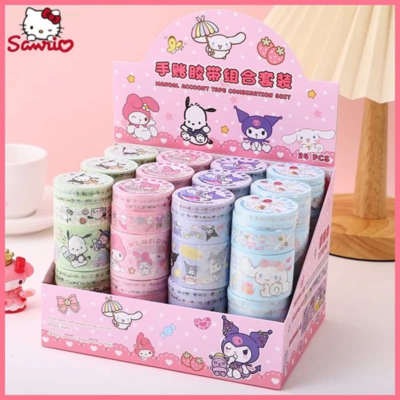 Sanrio Combines Handbook Tape Anime Tape Stickers With Girl Cute Creative Cartoons And Paper Tape Roll Girl Gift Box Decorations