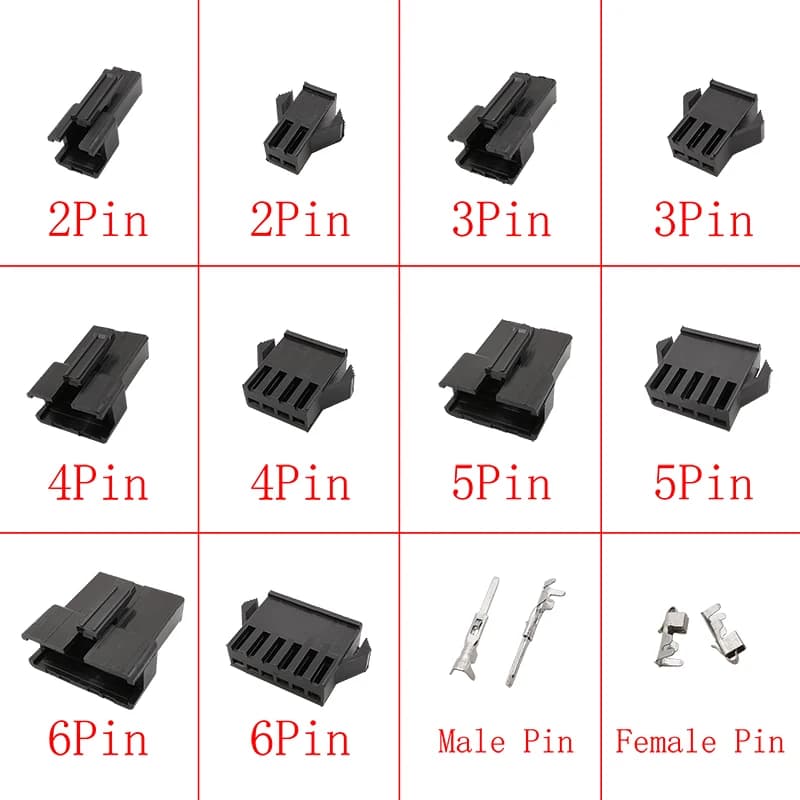 Black JST SM 2.54mm Pitch Connector 2/3/4/5/6/7/8 Pin Male Female Plug Housing Wire Connectors Plastic Shell Crimp Pin Terminal
