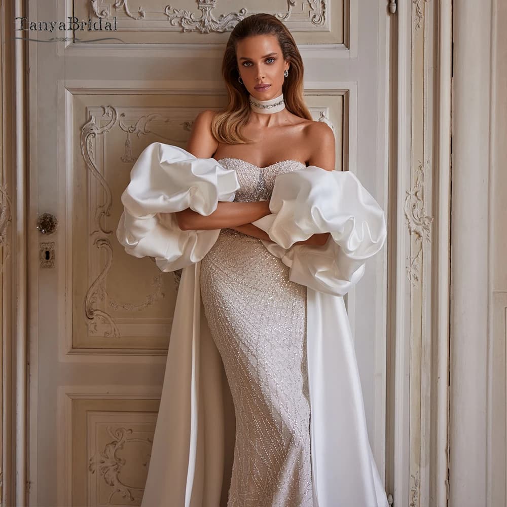 Mikado Satin Wedding Cape, Elegant Outfit Long Wrap With Spectacular Sleeves.  DJ199