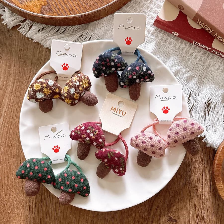Cute Floral Mushroom Hair Rope Ring Children Gift Baby Girl Kid Elastic Hair Rubber Band Accessories Headdress Headwear Ornament