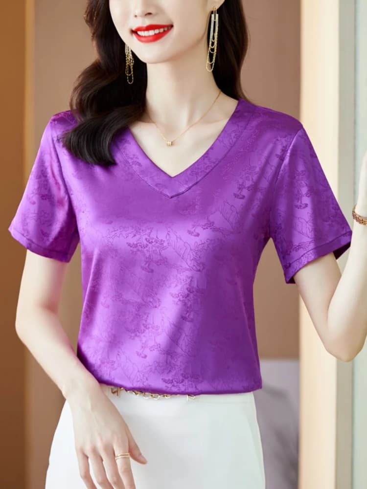Fashion Woman Blouses 2023 Summer Pretty and Cheap Women's Blouses Printed Satin Womens Tops Female Clothing Short Sleeve Blouse