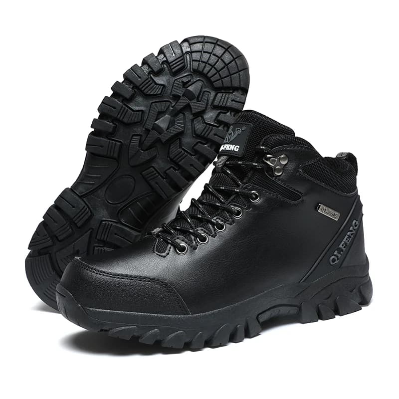 Large Size Outdoor Ankle Boots Men Snow Boots Black Casual Leather Boots Boys Winter Cowboy Footwear Hiking Shoes Warm Plush
