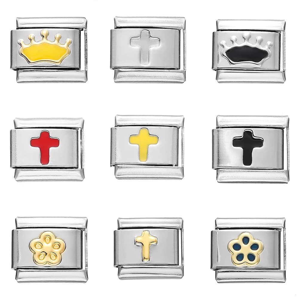 1pcs/lot Stainless Steel Women Plum blossom Cross Romantic Crown Italian Links Charm Bracelet Jewelry Making  Accessories