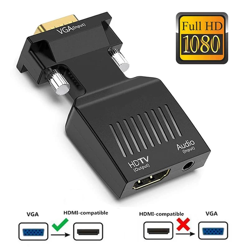 1080P Male VGA to HDMI-compatible Female Converter Adapter with 3.5mm Audio Portable HDMI-compatible to VGA Connector Laptop PC