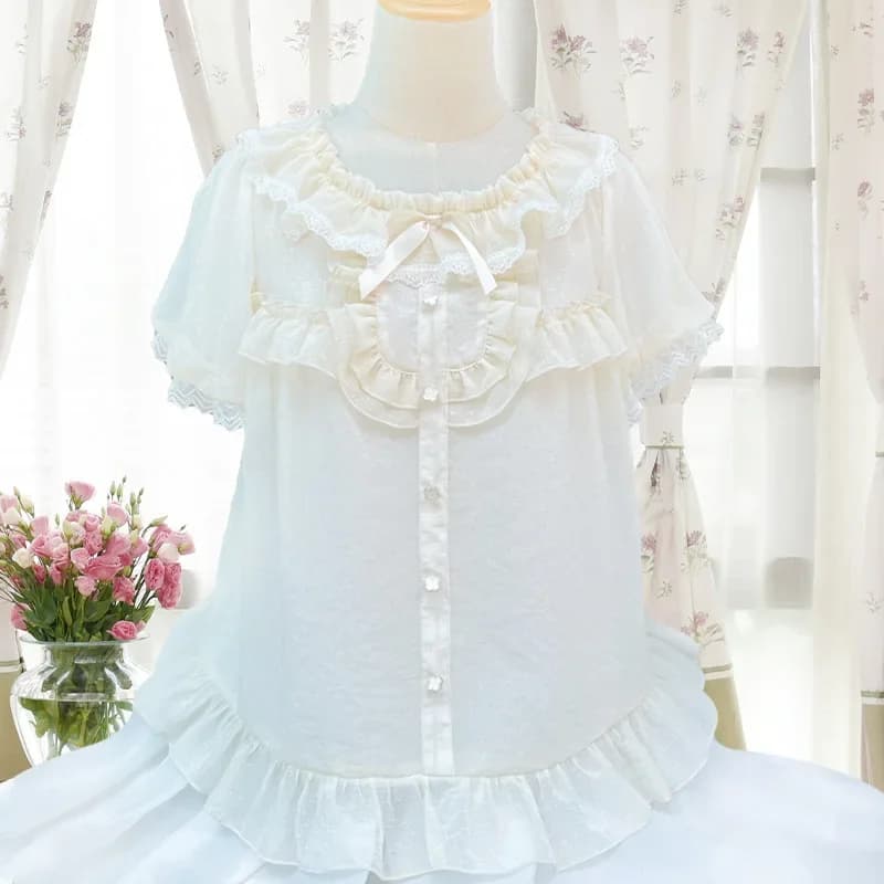 Sweet Short Sleeve Lolita Blouse Loose Chiffon Top for Summer